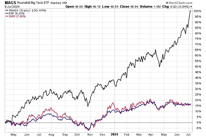 mags etf out performance stock market year 2024 price chart image