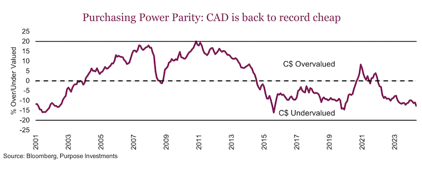 purchasing power canadian dollar loonie cheap weak currency chart