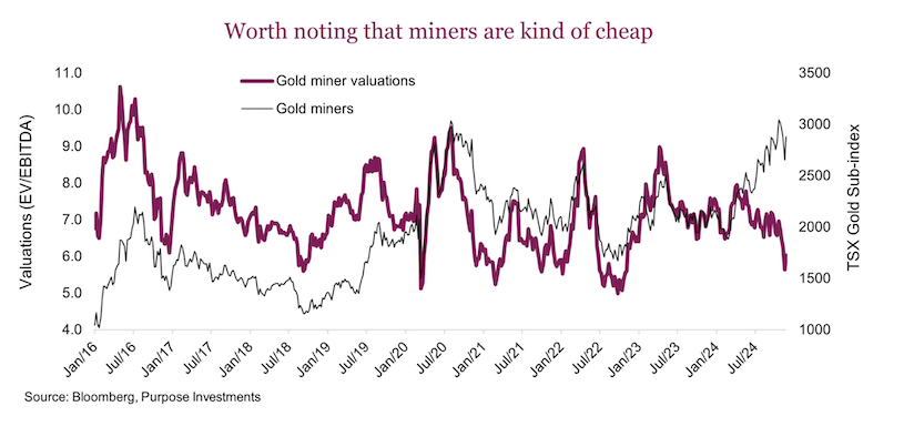 gold mining stocks cheap valuation historical investing chart