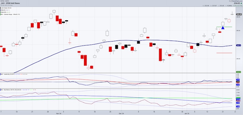 gold etf trading price rally higher january investing chart