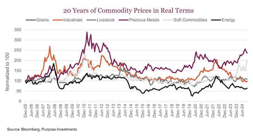 20 year price performance by commodity gold bullish investing chart